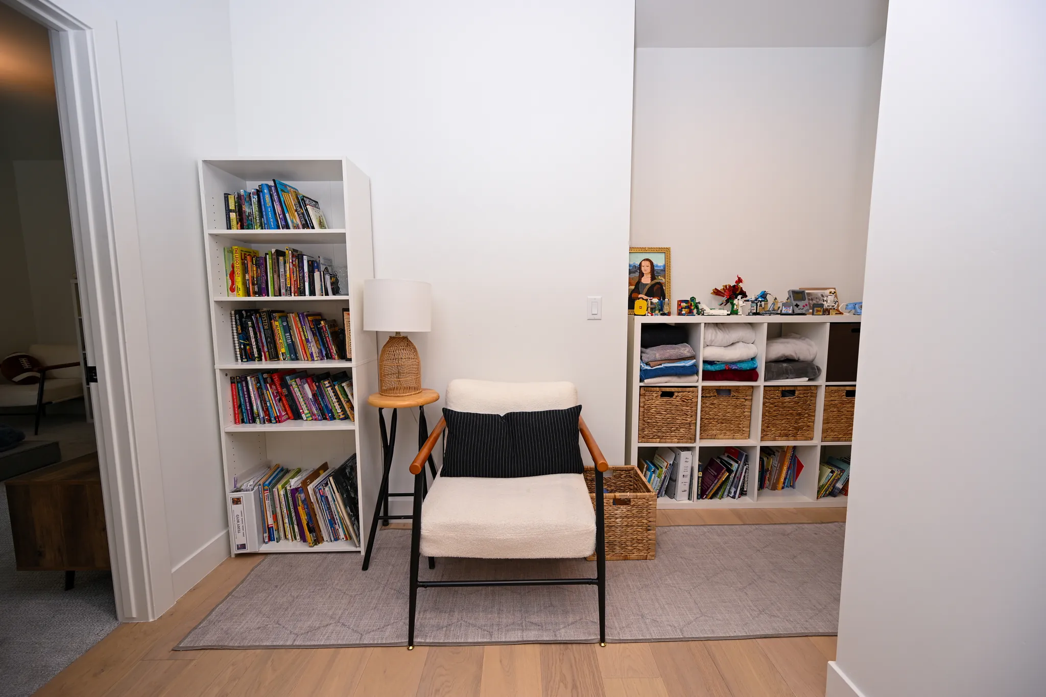 Reading nook with built-in shelving